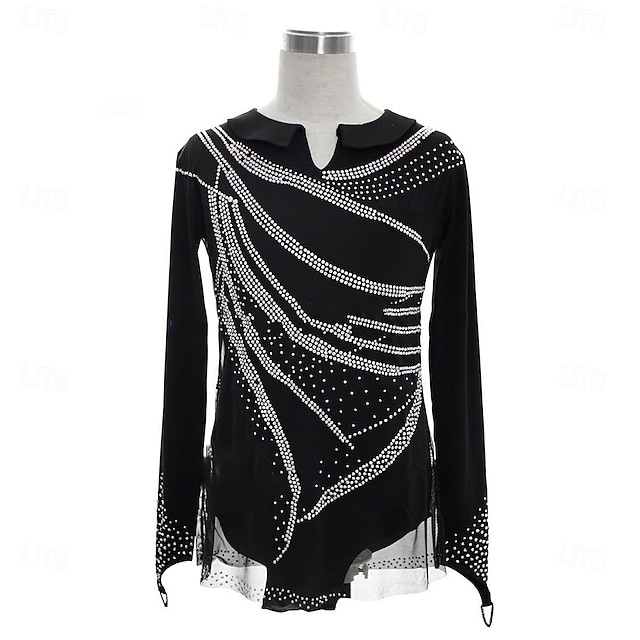  Costumi da pattinaggio artistico per ragazzi e uomini, alta elasticità, allenamento, competizione, abbigliamento da pattinaggio, classico, cristallo/strass, manica lunga, pattinaggio artistico sul