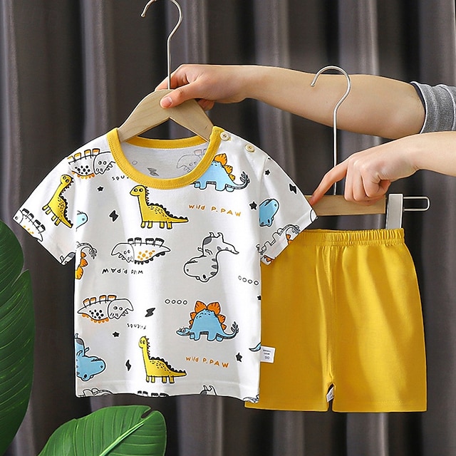  ２個 子供 女の子 動物 クルーネック Tシャツ＆ショーツ セットする 半袖 ファッション アウトドア 4年以上 夏 ホワイト イエロー コーヒー