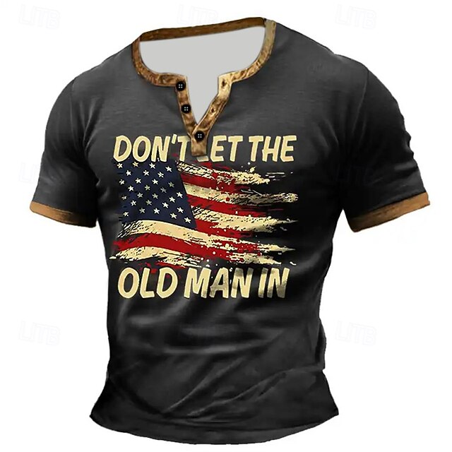 Men's Flag Funny Slang T Shirt Henley Shirt Short Sleeve Designer Retro Vintage Casual Street Casual Daily Summer Spring Dark Gray Henley Henley T-Shirt4