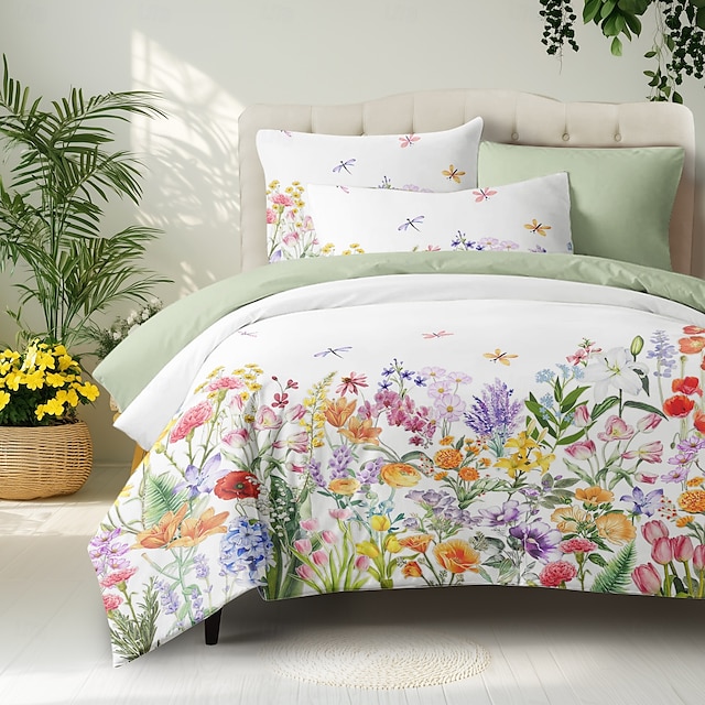  Housse de couette fleurs 100 % coton ensemble de literie taille complète ensembles de lit housse de couette douce légère housse de couette avec 2 taies d'oreiller pour toutes les saisons