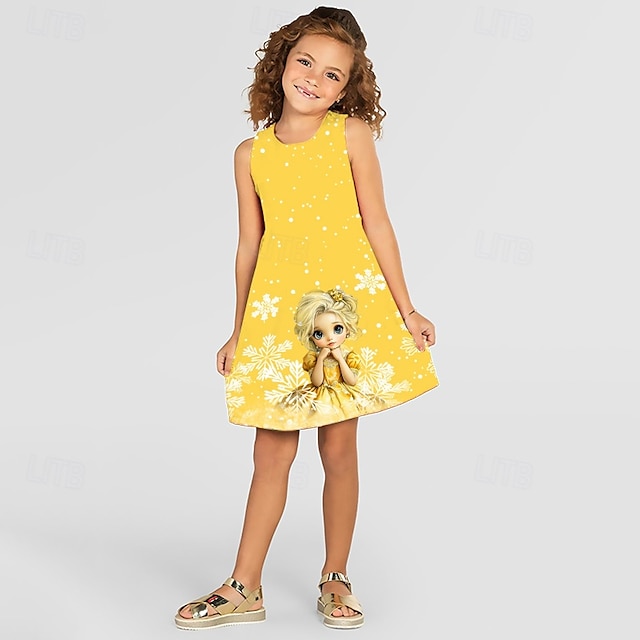  Mädchen' 3D Cartoon Schneeflocke Kleid Ärmellos Sommer Frühling Urlaub Täglich Ferien Prinzessin Schön Süß Kinder 4-12 Jahre Freizeitkleid A Linie Kleid Knielang Normale Passform
