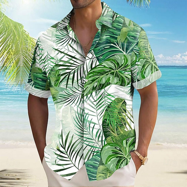  Miesten Palmu lehtiä Trooppiset kasvit Havaiji paita Button Up paita Havaijilaispaita Lyhythihainen Havaijilainen Loma Pyhäpäivä Ranta-asut Kesä Kevät Sänkyjen avaus 3D-tulostus kauluspaidat Apila