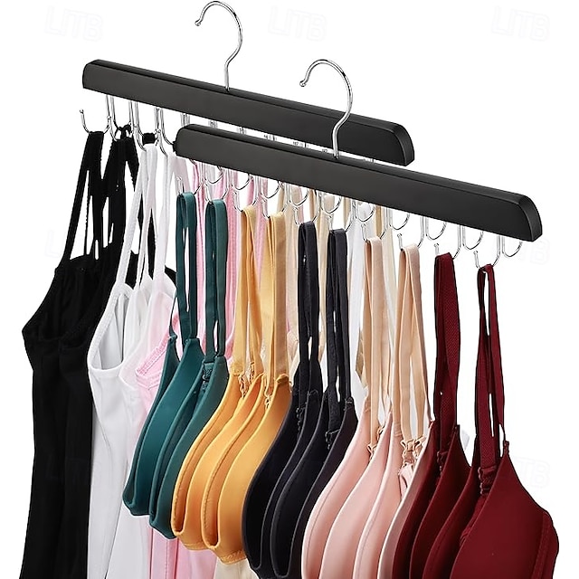  2 Pack Bra Hanger for Closet Organizer Premium Wooden Tank Top Hangers with 40 Foldable Hooks 360 Rotating Design Space Saving Storage for Tank Tops Bras Scarves and More