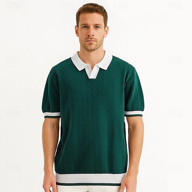  Homme Polo Pull polo en tricot Affaires Occasionnel Col en V Manche Courte Formel Bloc de Couleur Nouveauté Été Toutes saisons Noir Blanche Kaki Vert Véronèse Polo