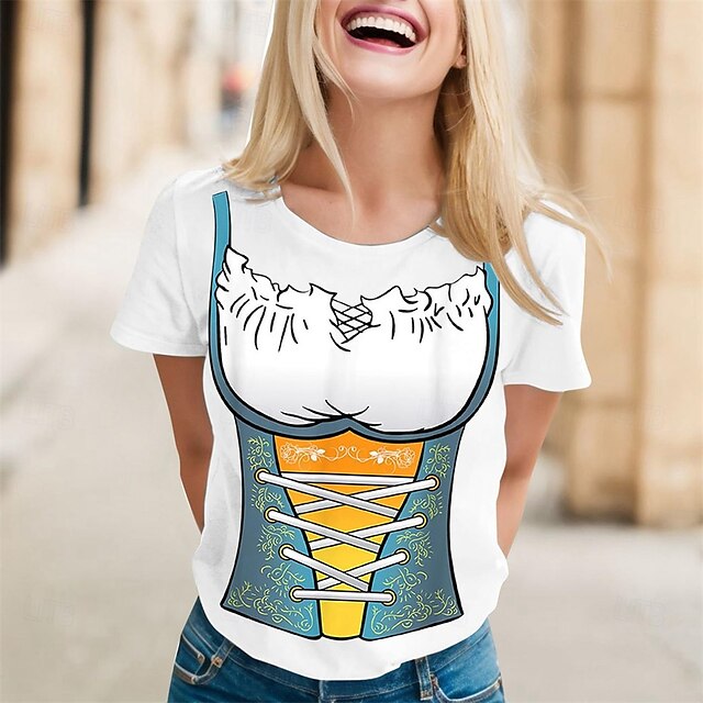  Oktoberfest Estampado Dirndl T-Shirt bávaro Munich Alemán Gráfico Para Mujer Adulto Cerveza Oktoberfest Estampado en caliente Festival