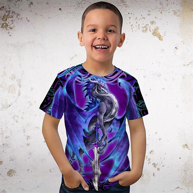  Tricou Ruth Thompson pentru băieți, cu imprimeu 3D animal, mânecă scurtă, vară, primăvară, modă, simplu, copii 4-12 ani, guler rotund, pentru exterior, casual, zilnic, croială regulată