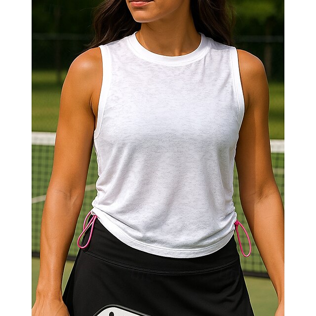 Women's Solid Colored Tennis Top Sleeveless Drawstring Sweat-Wicking Moisture Wicking Breathable Tennis Golf Pickleball White Tennis Clothing4