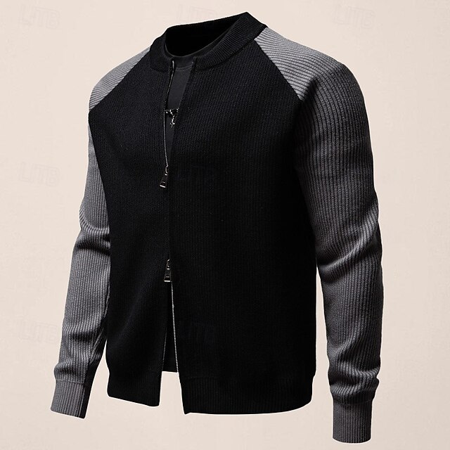 Herren übergangsjacke Collegejacke Täglich Tasche Ganzjahres Farbblock Mode Stehkragen Regulär Schwarz Weiß Grau Jacken