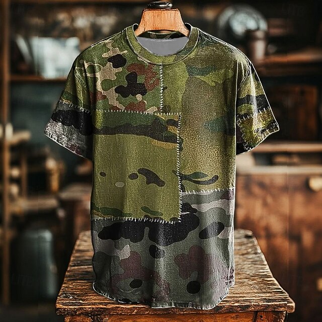Men's Camouflage T Shirt Short Sleeve T shirt 3D Print Crew Neck Shirt Retro Vintage Vintage Retro Party Street Casual Green Summer Spring All Seasons Clothing Apparel S M L XL XXL XXXL 4XL4