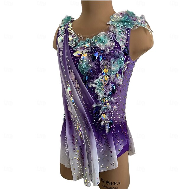 Rhythmic Gymnastics Leotard Women's Girls' Ice Skating Gymnastics Leotard Yellow Thumbhole Halo Dyeing High Elasticity Professional Competition Skating Wear Crystal / Rhinestone Sleeveless Ice Skating3