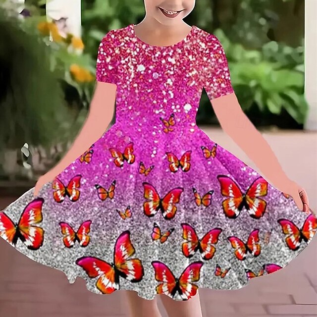 Girls' 3D Butterfly Dress Short Sleeve Summer Spring Vacation Daily Holiday Princess Beautiful Sweet Kids 4-12 Years Casual Dress Knee-length Regular Fit2