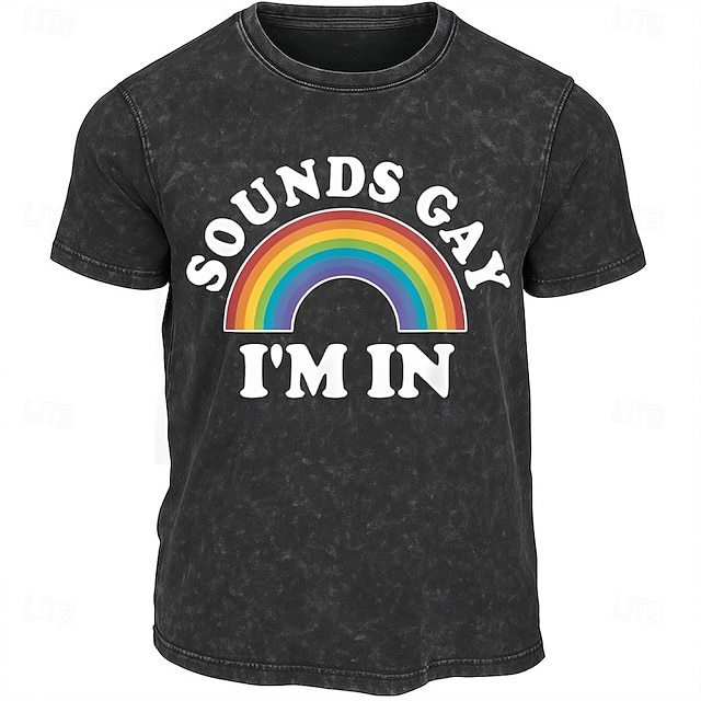  Mes del Orgullo Hombre Arco iris camiseta Camisa lavada Algodón Manga Corta Gráfico Camisa Negro Camiseta cómoda Calle Diario Ropa de diseñador de moda
