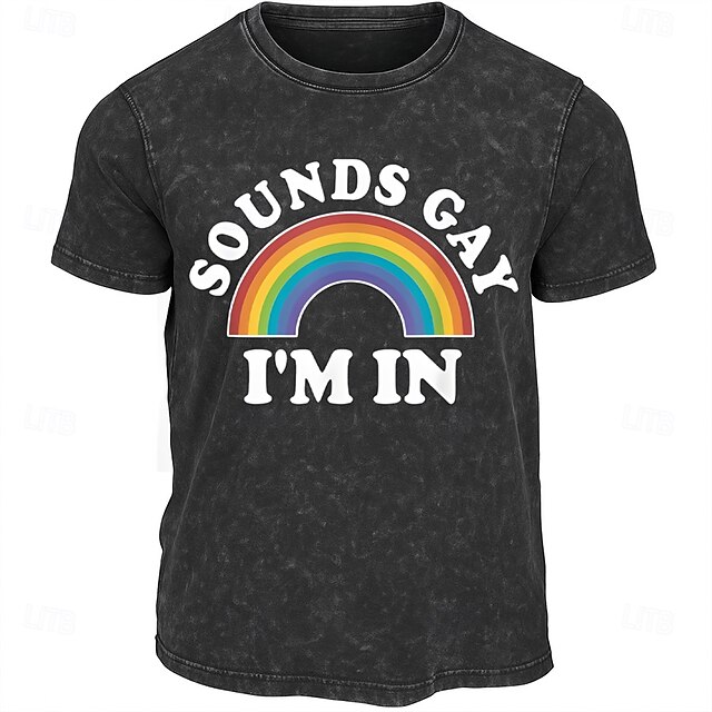 Pride Month Men's Rainbow T shirt Tee Washed Shirt 100% Cotton Short Sleeve Graphic Shirt Black Comfortable Tee Street Daily Fashion Designer Clothing4