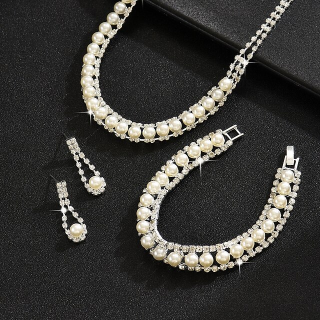 Bridal Jewelry Sets Three-piece Suit Imitation Pearl 1 Necklace 1 Bracelet Earrings Women's Elegant Sweet Lovely Classic Love Precious Jewelry Set For Wedding Birthday Gift4