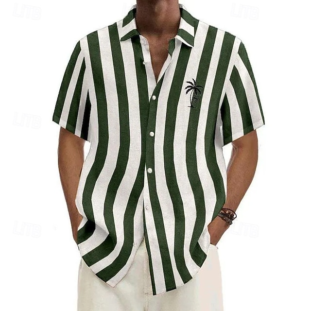  Homme Chemise Chemise d'été Chemise Décontractée Chemise de Plage Chemise Boutonnée Noir Vert Claire Rouge Bleu Vert foncé Manche Courte Cocotier Rayures Revers Vacances Hawaïen Vêtement Tenue