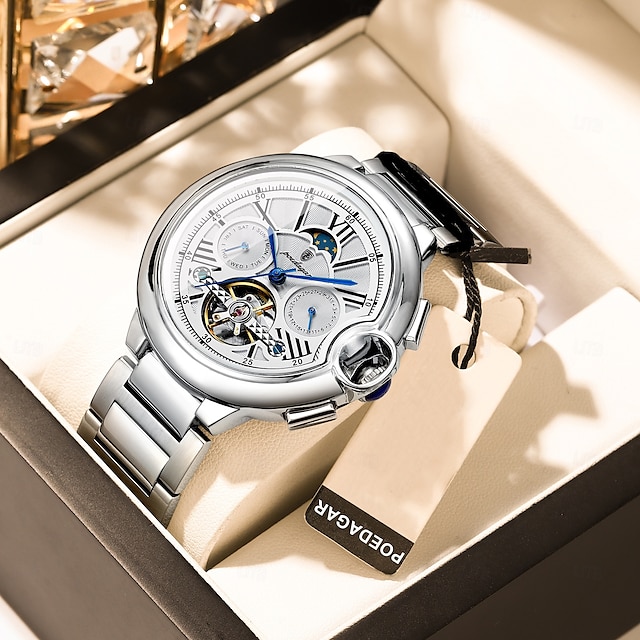  Reloj de lujo para hombre, con tourbillon hueco, automático, mecánico, resistente al agua, con fecha y semana, de acero inoxidable.