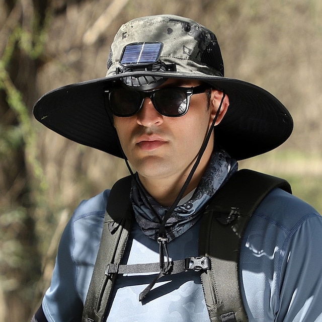  czapka z wentylatorem solarnym unisex kapelusz przeciwsłoneczny na zewnątrz z wbudowanym wentylatorem solarnym, szerokim rondem, ochrona UPF kapelusz typu bucket na wędrówki wędkarskie plażę