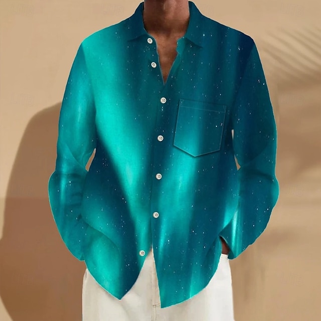  Herr Gradientfärg Skjorta Knapp upp skjorta Långärmad Mode Casual Semester Dagligen Streetwear Vår Höst Nedvikt 3D-utskrift krage skjortor Främre en ficka Blå
