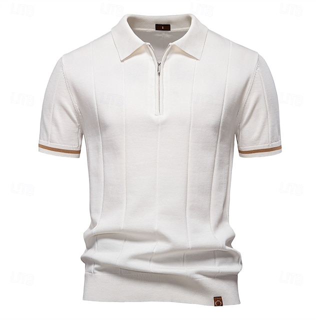  Per uomo Per maschio Tinta unica Strisce verticali Polo Maglione polo lavorato a maglia Manica Corta Collo ripiegato Colletto Polo Zip a un quarto Moderno Formale Lavoro Sport & Outdoor Con zip