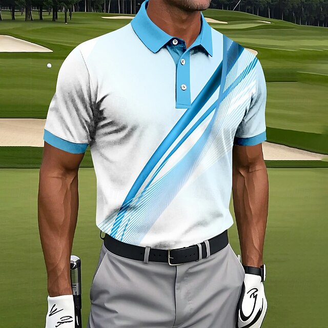 Men's Golf Line Polo Sports Polo Shirts Short Sleeve Polo Shirts Collared Shirts Casual Athleisure Buttons Summer Blue4