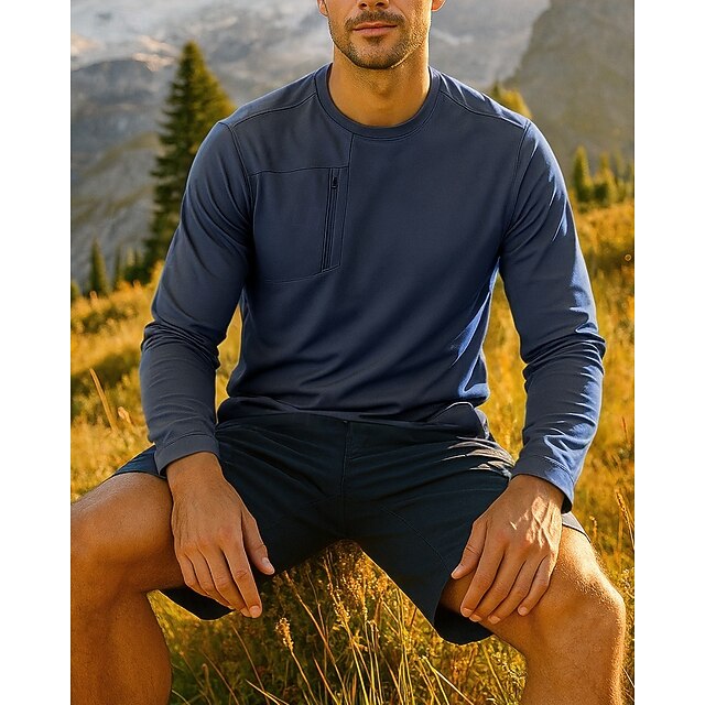 Herr Vandringsskjorta Pullover-tröja Vandringstopp Långärmad Rund hals T-shirt Överdelar Utomhus Snabb tork Lättvikt Andningsfunktion Polyester Svart Marinblå Grön Tennis Golf Löpning