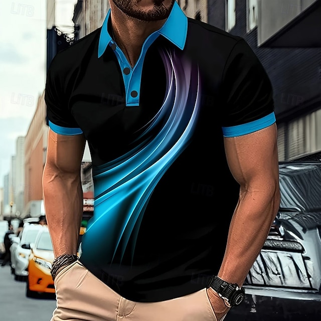  Per uomo Geometrico Linea Polo Manica Corta Magliette polo Camicie con Colletto Business Casual All'aperto Athleisure Abbigliamento quotidiano Stampa 3D Estate Rosso Blu Viola