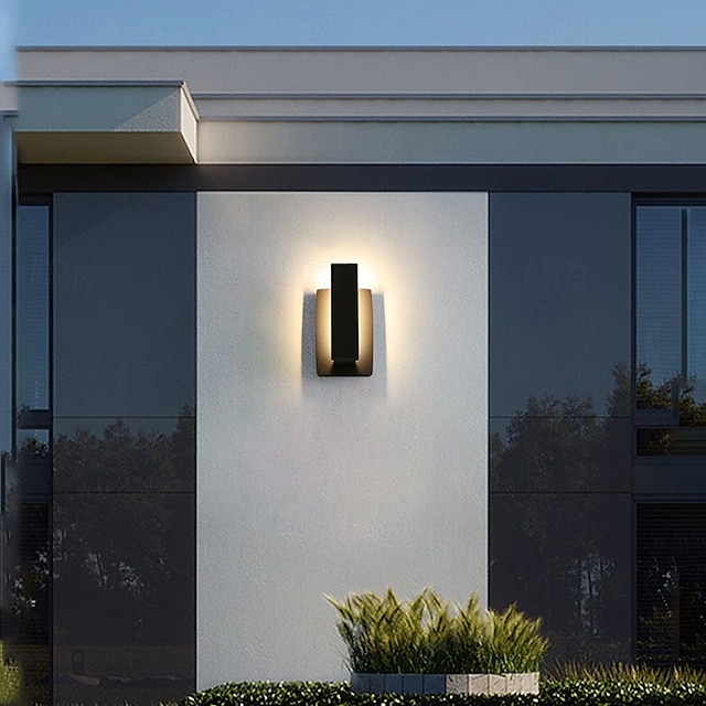 Aplique de pared LED para exterior, resistente al agua IP65, accesorio de iluminación rectangular de montaje en pared, negro, elegante, acrílico blanco esmerilado, antioxidante, blanco cálido, 110-240