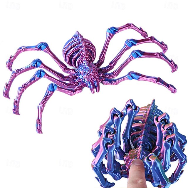  Halloween 3D Printed Spider Figurine, Large Poseable Spider Toy with Movable Joints, Retractable Articulated Animal Model for Halloween Decoration or Prank Props