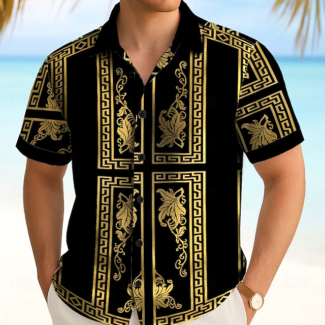 Men's Floral Print Baroque Flowers Shirt Summer Shirt Button Up Shirt Short Sleeve Vintage Retro Outdoor Vacation Dailywear Summer Spring Turndown 3D Print Collared Shirts Black4