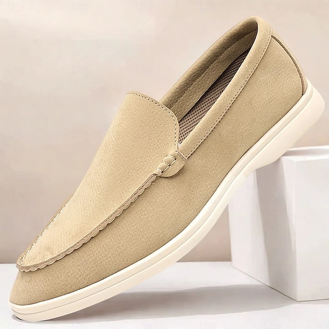  Ljusblå slip-on loafers för män – platta skor i andningsbar mockaimitation med vadderad sula för vårkläder, dagliga pendlingar och avslappnade stadspromenader