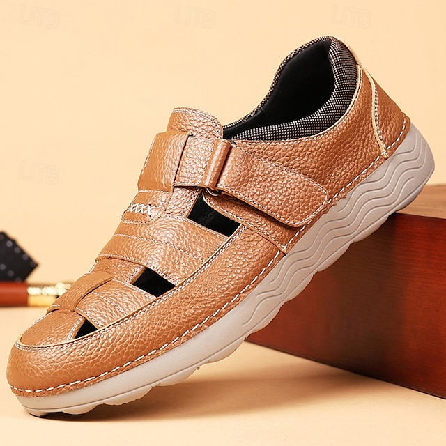  Sneakers da uomo con cinturino in velcro color cuoio, tomaia traspirante e suola flessibile: scarpe comode ed eleganti per abbigliamento casual e attività all'aperto