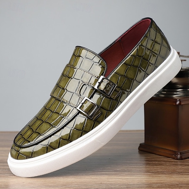  Herrloafers i gula vävda konstläder med dubbla spännen, slip-on-skor för sommarutflykter, resor och vardagsbruk