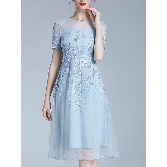light blue cocktail dress for wedding Midi Summer with Short Sleeves Light Blue / Large Womens Fashion Casual Zip Sleeveless Round Neck Solid Colour Elegant Temperament Ruffles Dress Dresses Please check the Size Chart before order Uocefik Women's Cocktail Party Formal