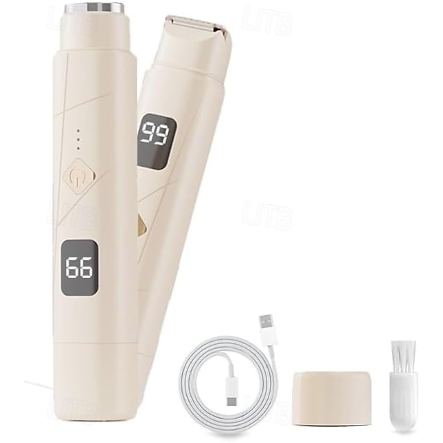  2-i-1 elektrisk ladyshaver med digitalt display, dobbelt bikinitrimmer, vådbarbering &Kropshårstrimmer til tør brug