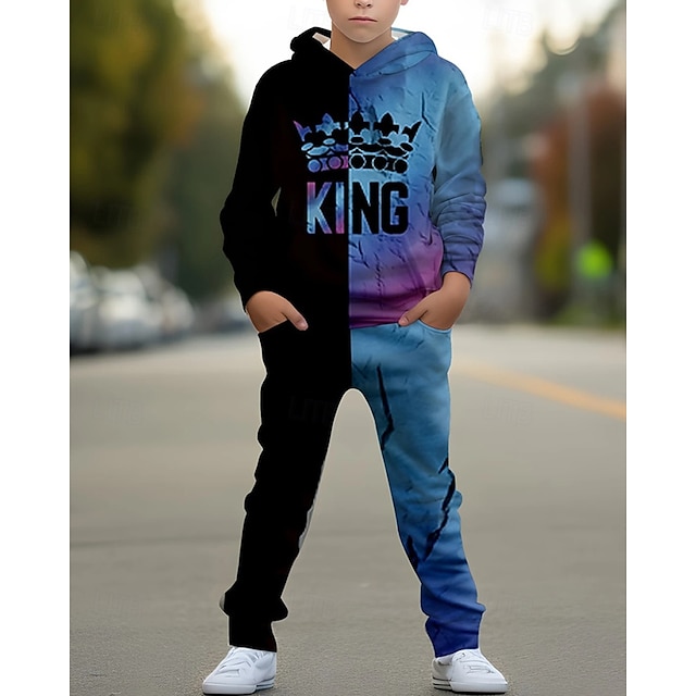  Jongens 3D Grafisch Set met capuchon en joggingbroek Sportoutfit Trainingspakken Lange mouw Lente Herfst Dagelijks Basic Casual Kinderen 4-12 jaar Capuchon Buiten Vakantie Sport Getailleerd