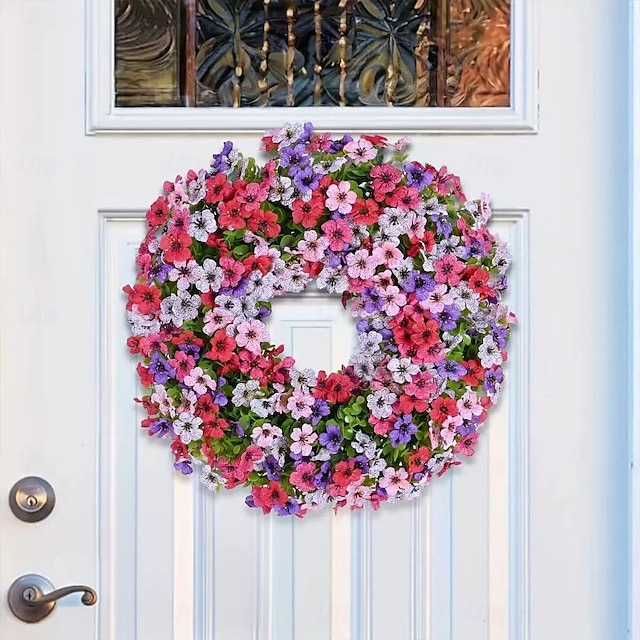  Artificial Eucalyptus and Violet Wreath for Front Door, Faux Greenery Floral Wreath for Home Decor, Wall Hanging and Holiday Decorations