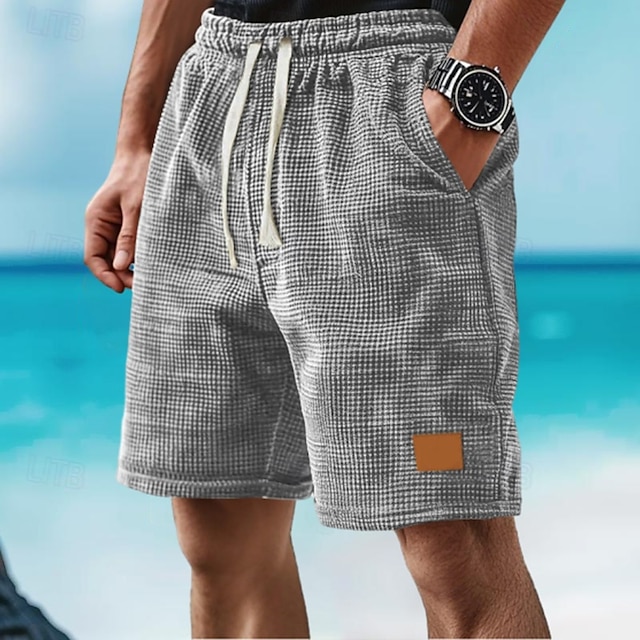  Homens Calções Waffle Shorts de moletom Calção Bermudas Shorts de praia Bolsos Com Cordão Cintura elástica Tecido Conforto Esportes Comprimento do joelho Ao ar livre Diário Férias Estilo Clássico