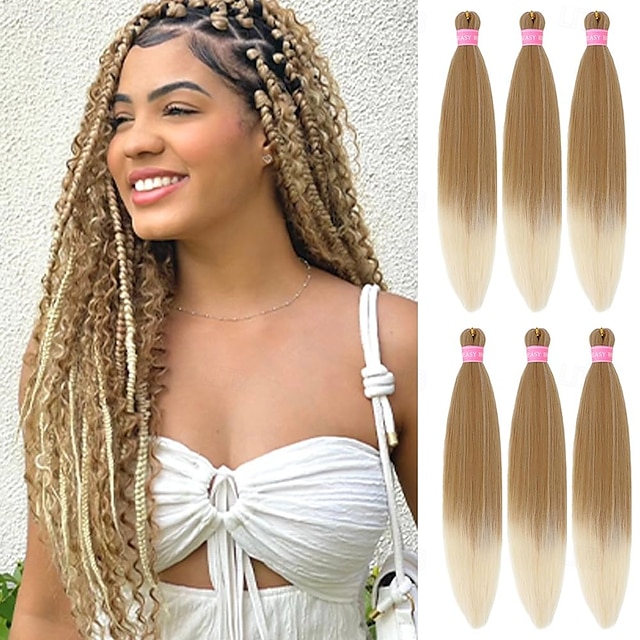  Extension per capelli intrecciati biondi pre-allungati, confezione da 6 da 20 pollici, trecce sintetiche con texture morbida yaki, trecce all'uncinetto, pre-allungate, con effetto sfumato, per donne.