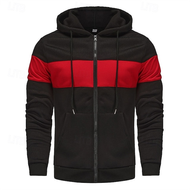  Per uomo Felpa con cappuccio Felpa con cappuccio a zip intera Rosso e nero Nero Rosso Grigio chiaro Grigio scuro Con Cappuccio Blocco di colori Patchwork Sport & Outdoor Quotidiano Ferie Poliestere