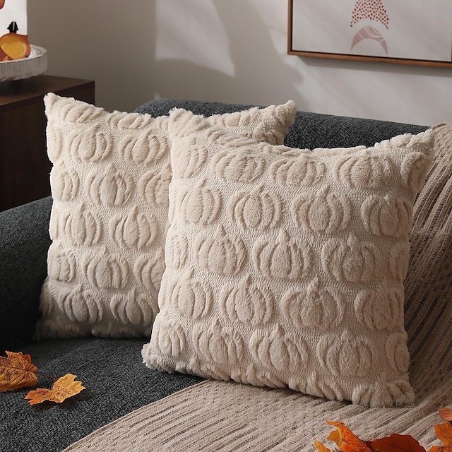  Fall Pillow Covers Fall Decorations Autumn Orange Pumpkin Throw Pillow Cases Soft Plush Faux Fur Wool Couch Cushion Case for Chair Sofa Bedroom Living Room Home Decor