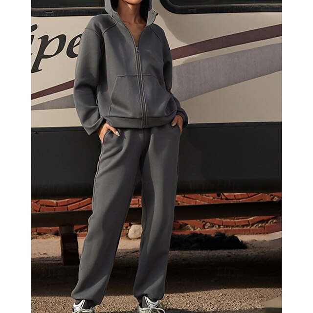  Femmes Ensemble Survetement Jogging Pantalon Athleisure Automne manche longue Chaleur Thermique Coupe-vent Course Entraînement Athleisure Tenue de sport Tenues de Sport Couleur Unie Gris foncé Abricot