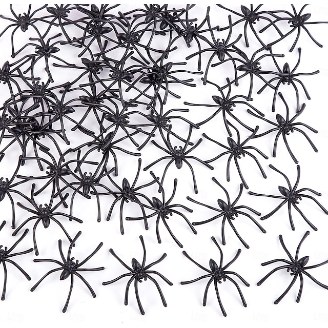  100 Stück Halloween-Spinnen, realistisch, aus schwarzem Kunststoff, kleine Spinnenspielzeuge, falsche Spinnen, Streich-Requisiten für Halloween, Heim- und Partydekorationen