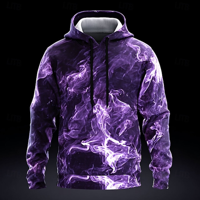  Homens Fumo Abstrato 3D Moletons Moletom Legal Festa Manga Longa Gola Redonda Bandagem Streetwear Vermelho Azul Com Cordão Outono Inverno Designer