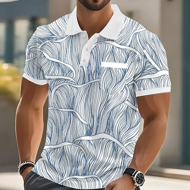  Miesten Geometrinen Viiva Polo Lyhythihainen Poolopaidat Kauluspaidat Business Casual ulko- Urheilu- ja treenivaatteet Arki-asut Tasku 3D-tulostus Napit Kesä Sininen Purppura Ruskea