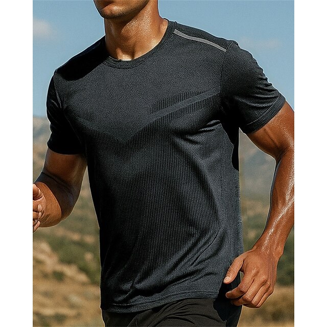  Herren Lauf-T-Shirt Laufoberteil Kurzarm T-Shirt Atmungsaktiv Schnelltrocknend Leicht Elastisch Tennis Golfspiel Laufen Sportbekleidung Sportkleidung Einfarbig Dunkelgrau Armeegrün Marinenblau