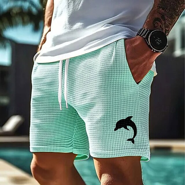 Herr Dophin Havsvarelser Våffelshorts Svett shorts Casual shorts Medium Midja Mode Casual Semester Joggning Träningspass Elastisk dragsko i midjan Shorts med fickor Designer Kläder