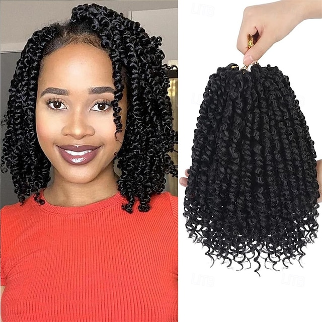  Pre-Twisted Passion Twist Hair 8 Packs 112 Strands Pre Looped Passion Twist Braiding Hair for Women Short Passion Twists Crochet Hair Synthetic Hair Extensions