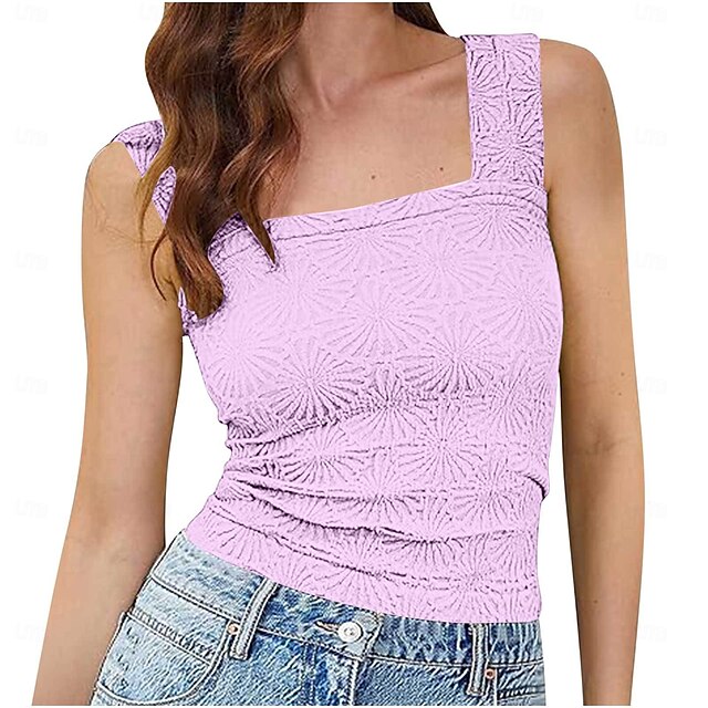  Femmes Hauts d'été Couleur Unie Occasionnel Sans manches Sans manches Col carré Hauts Réguliers Quotidien Vert herbe Vert cendré Blanche Vert Véronèse Rose poussiéreuse Été