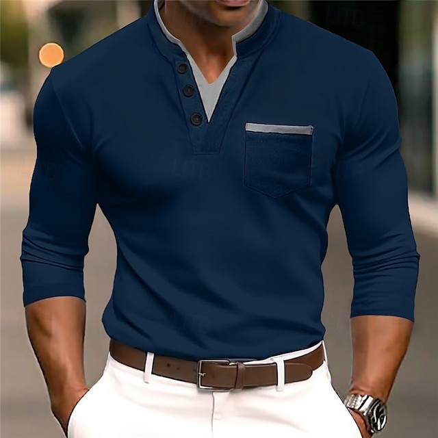 Bărbați Tricou Manșon scurt Manșon Lung În V Henley Vară Toate Sezoanele Simplu Modă Clasic Casual Simplu Stradă Casual Sport Negru Alb Bleumarin Top tricou pentru bărbați