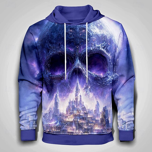  Per uomo Teschio 3D Felpe con cappuccio Felpa Felpa con cappuccio Felpa con cappuccio Girocollo Cool Stampa 3D Club Abbigliamento casual alla moda Viola Coulisse Autunno Inverno progettista